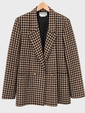 VTG Count Romi Ultrasuede Houndstooth Blazer Trench Jacket Sz 12 ILGWU USA Made